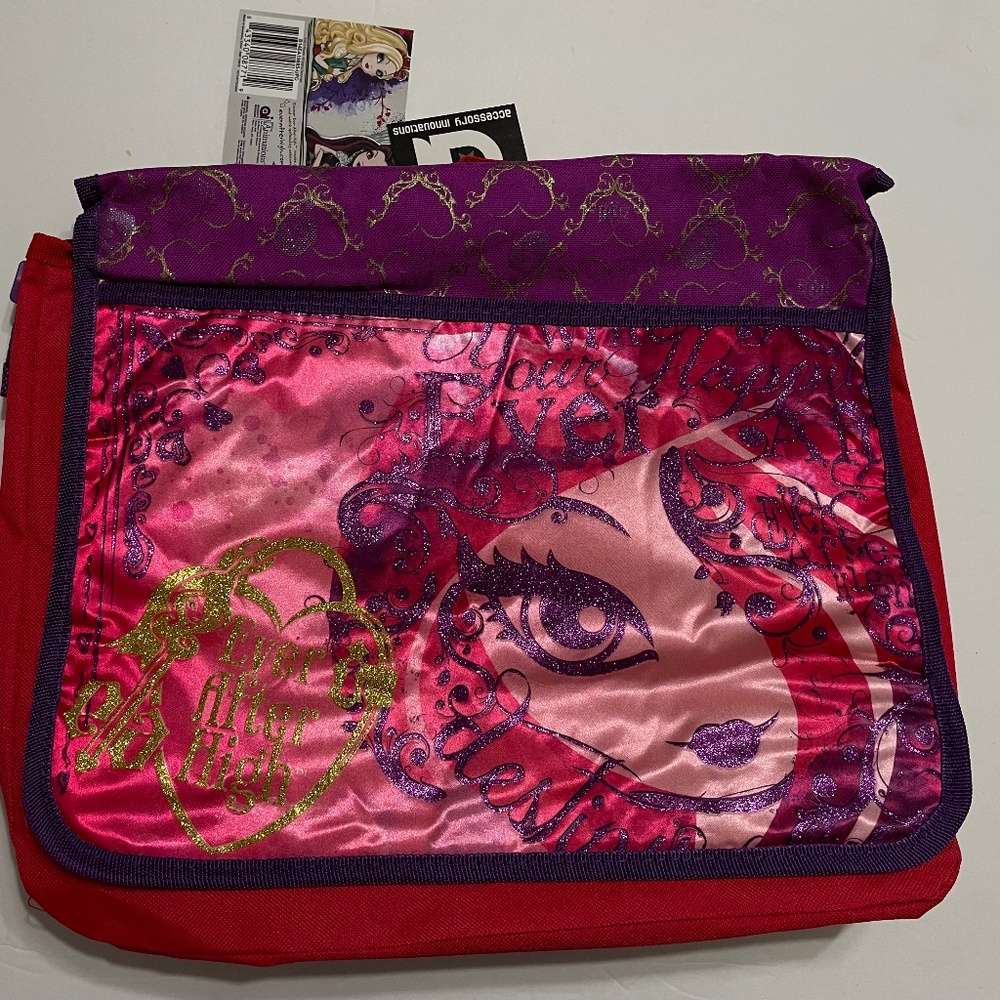 Ever After High Messenger Shoulder Bag 14” X10”– Pink & Purple Glitter Design